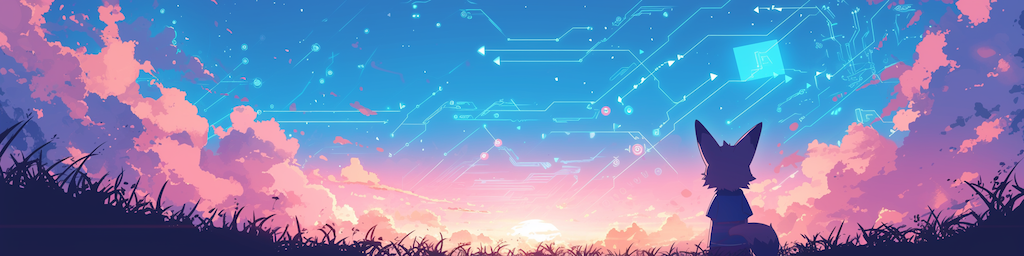 a stylized fennec fox looking at an endless horizon